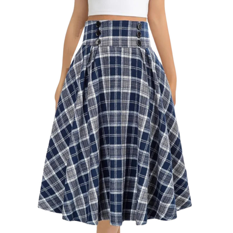 Kariertes A-Linien-Midirock für Damen mit hoher Taille