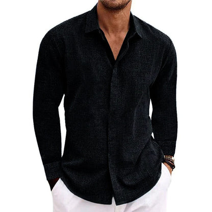 Herren Freizeithemd aus Baumwolle Leinen mit Reverskragen und Slim Fit Langarm