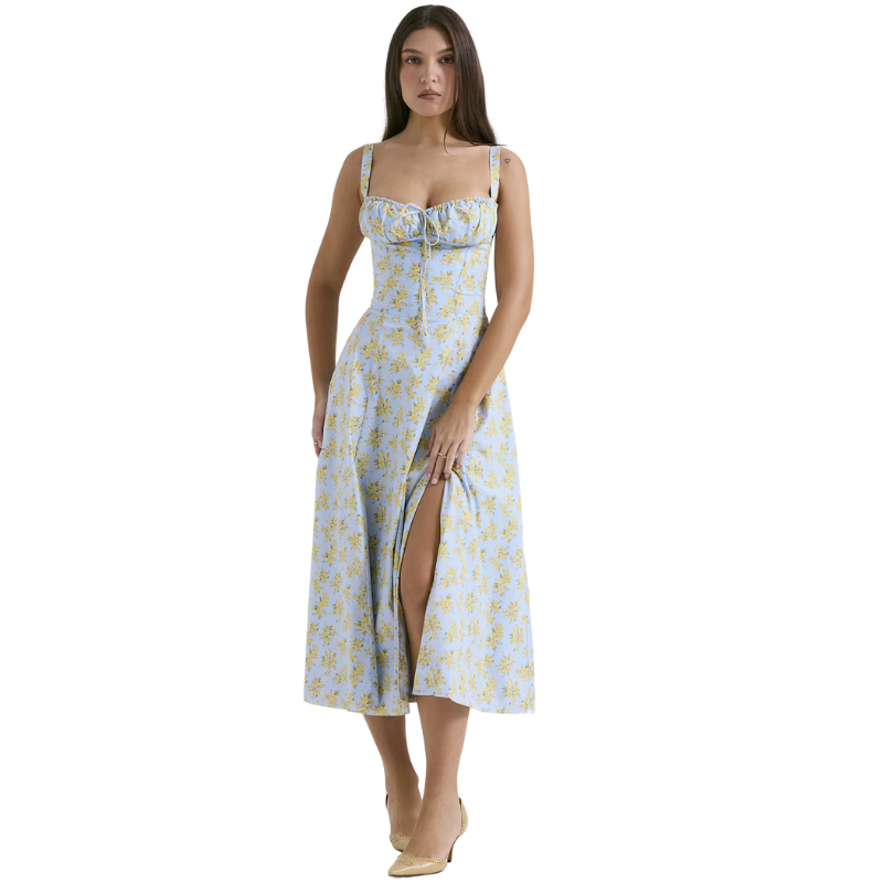 Midikleid mit Blumendruck und Schlitz