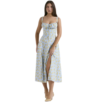 Midikleid mit Blumendruck und Schlitz