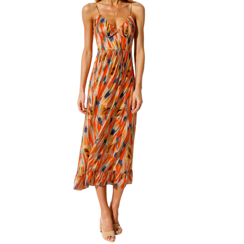 Sommerliches Maxikleid mit Spaghettiträgern und abstraktem Print