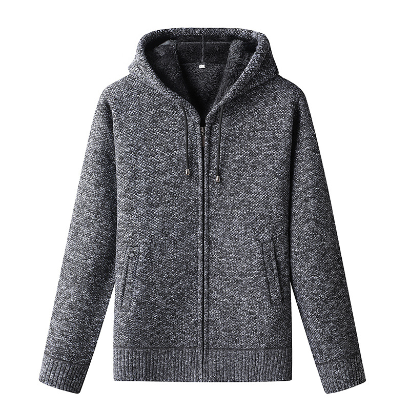 Gefütterte Herren-Strickjacke mit Kapuze und Reißverschluss