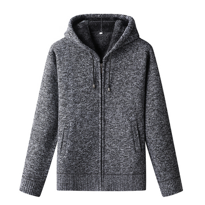 Gefütterte Herren-Strickjacke mit Kapuze und Reißverschluss