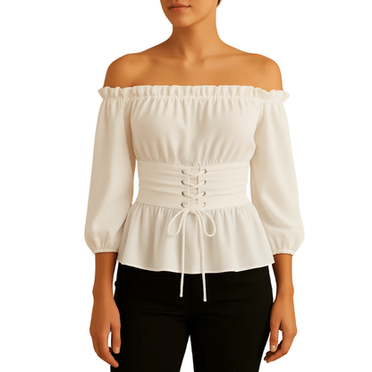 Bluse Damen Schulterfrei Polyester Elegante Bluse für Festliche Anlässe