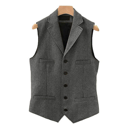 Herren Vintage Weste aus Wollmischung mit Reverskragen und Einreiher-Design