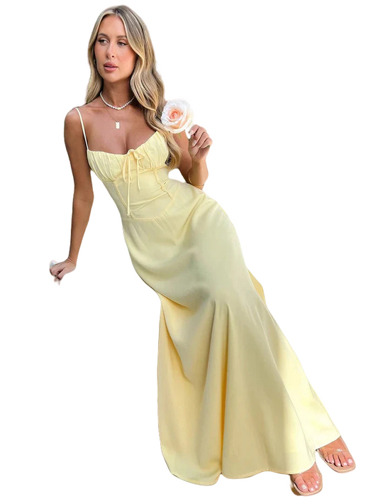 Maxikleid Damen mit Corsage Spaghettiträgern und leichter A Linien Form