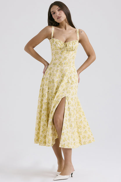 Midikleid mit Blumendruck und Schlitz