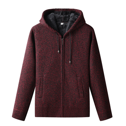 Gefütterte Herren-Strickjacke mit Kapuze und Reißverschluss