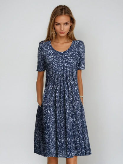 Damen Sommerkleid mit Blumenmuster aus Baumwolle mit kurzen Ärmeln