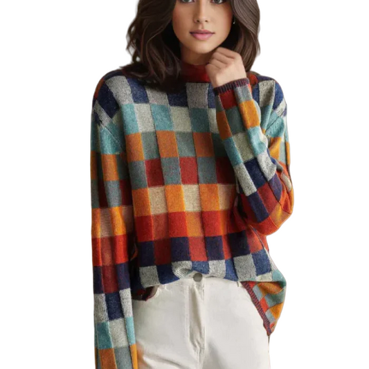 Damen karierte Longjacke in Wolloptik mit Knöpfen für Herbst & Winter