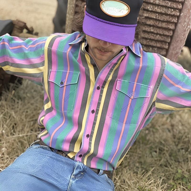 Herrenhemd mit Retro-Farbblock-Streifen und lockerer Passform mit langen Ärmeln