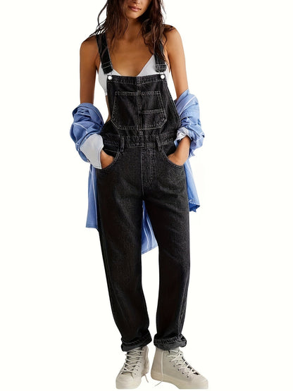 Damen Jeans Jumpsuit aus Denim mit lockerer Passform und Taschen