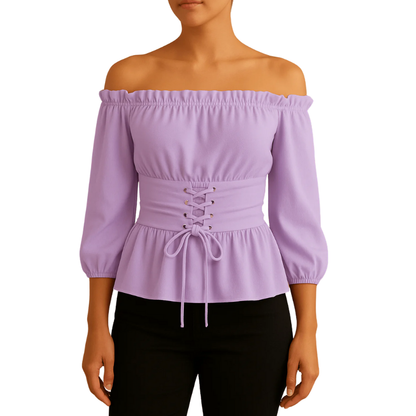 Bluse Damen Schulterfrei Polyester Elegante Bluse für Festliche Anlässe