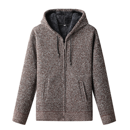 Gefütterte Herren-Strickjacke mit Kapuze und Reißverschluss