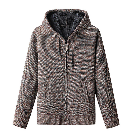 Gefütterte Herren-Strickjacke mit Kapuze und Reißverschluss