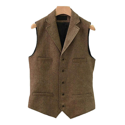 Herren Vintage Weste aus Wollmischung mit Reverskragen und Einreiher-Design