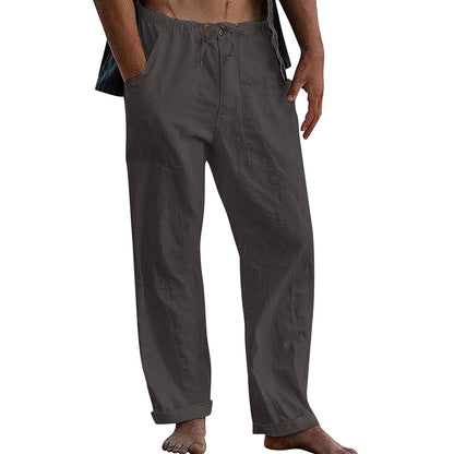 Herren Freizeithose aus Baumwoll-Leinen in Uni-Farbe mit Tunnelzug