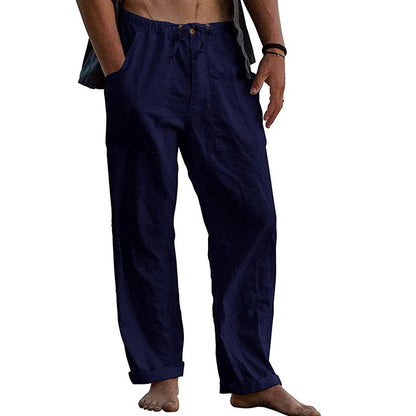 Herren Freizeithose aus Baumwoll-Leinen in Uni-Farbe mit Tunnelzug
