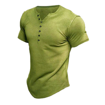 Herren Henley-T-Shirt mit Knopfleiste aus Baumwollmischung in Uni-Farbe