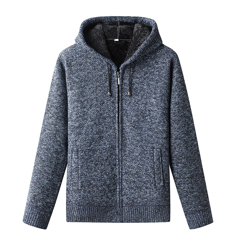 Gefütterte Herren-Strickjacke mit Kapuze und Reißverschluss