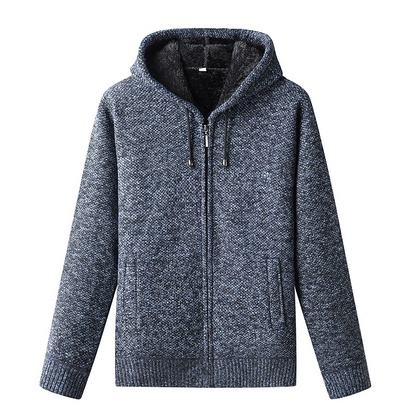 Gefütterte Herren-Strickjacke mit Kapuze und Reißverschluss