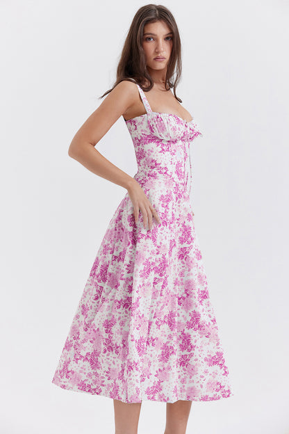 Midikleid mit Blumendruck und Schlitz
