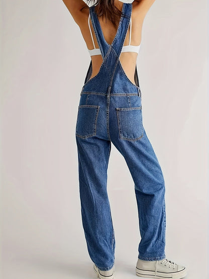 Damen Jeans Jumpsuit aus Denim mit lockerer Passform und Taschen