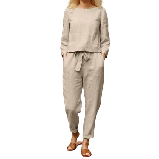 Leinen Set Damen Zweiteiler Shirt Hose Sommer