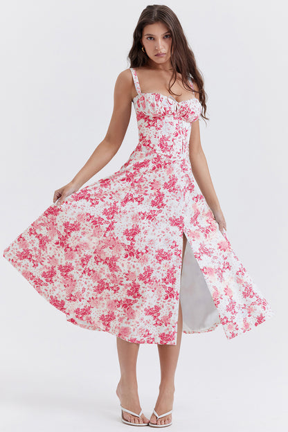 Midikleid mit Blumendruck und Schlitz