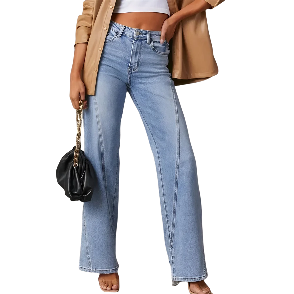 Damen High-Waist Gerade Jeans mit Nahtdetail