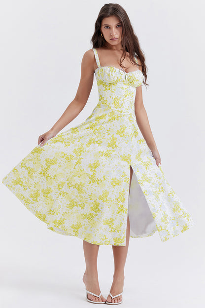 Midikleid mit Blumendruck und Schlitz