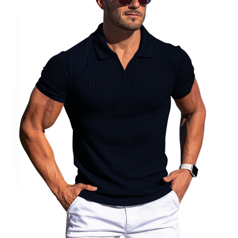 Herren Poloshirt mit Streifenmuster und Reverskragen, Kurzarm