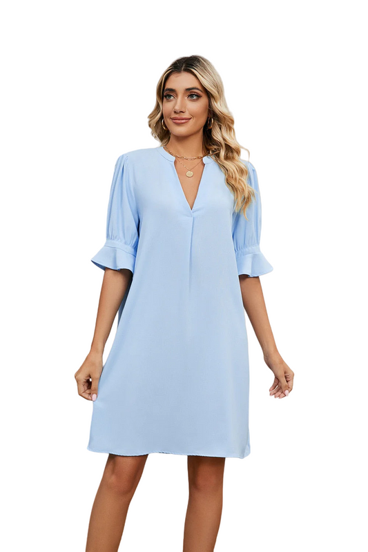 Minikleid Damen mit kurzen Ärmeln locker geschnitten für Sommer Büro Freizeit