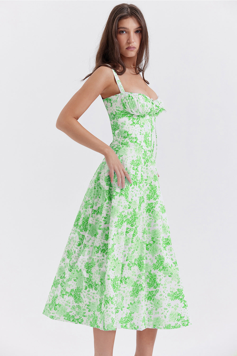 Midikleid mit Blumendruck und Schlitz