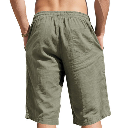Herren Sommer-Shorts aus Baumwoll-Leinen mit elastischem Bund