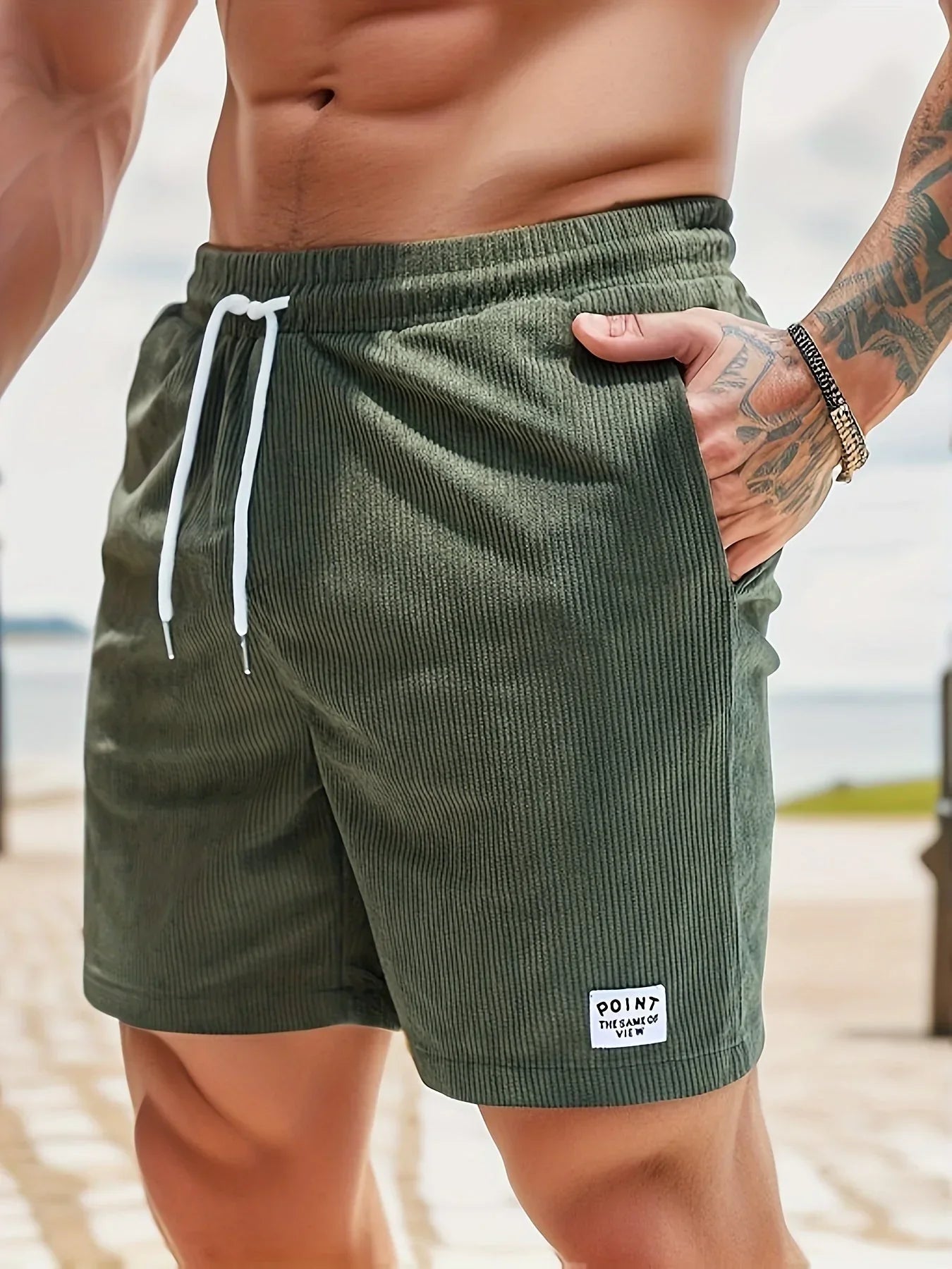Lässige gestreifte Shorts für Herren mit Kordelzug