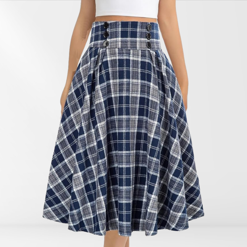 Kariertes A-Linien-Midirock für Damen mit hoher Taille