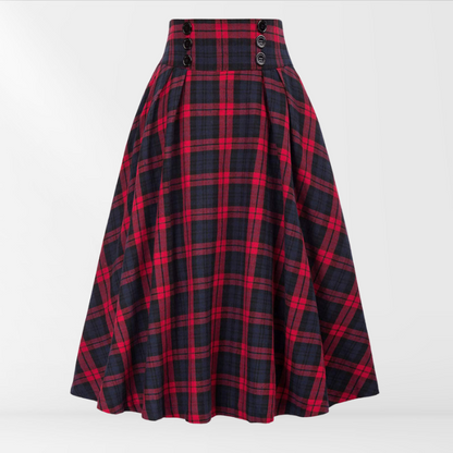 Kariertes A-Linien-Midirock für Damen mit hoher Taille