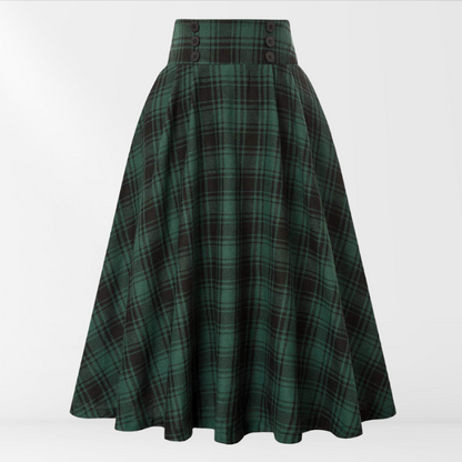 Kariertes A-Linien-Midirock für Damen mit hoher Taille