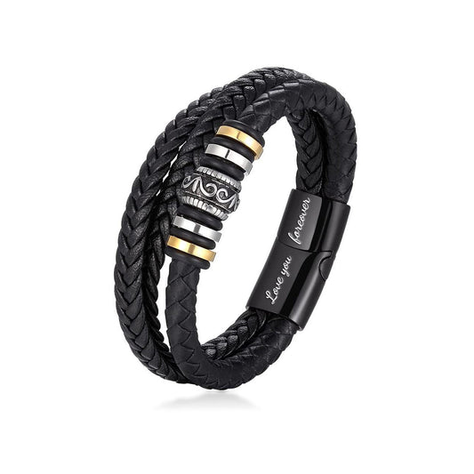 An meinen Sohn - Geflochtenes Edelstahl Lederarmband mit Notiz