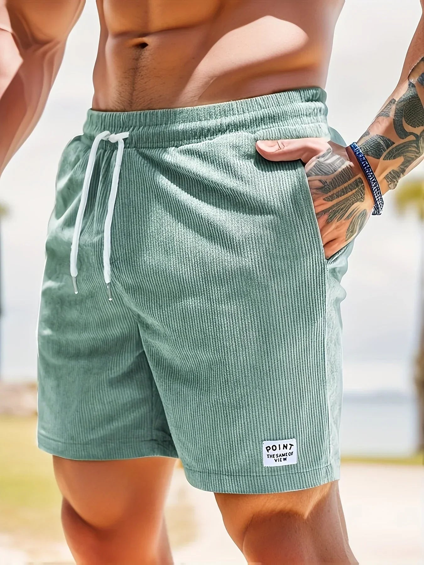 Lässige gestreifte Shorts für Herren mit Kordelzug