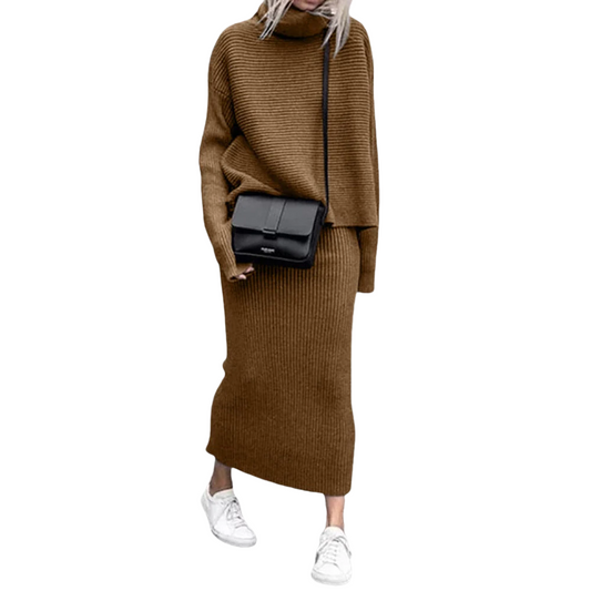 Zweiteiliges Strickset Damen mit lockerem Pullover und Midirock