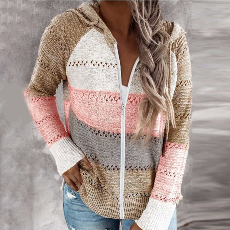 Damen Kapuzenstrickjacke