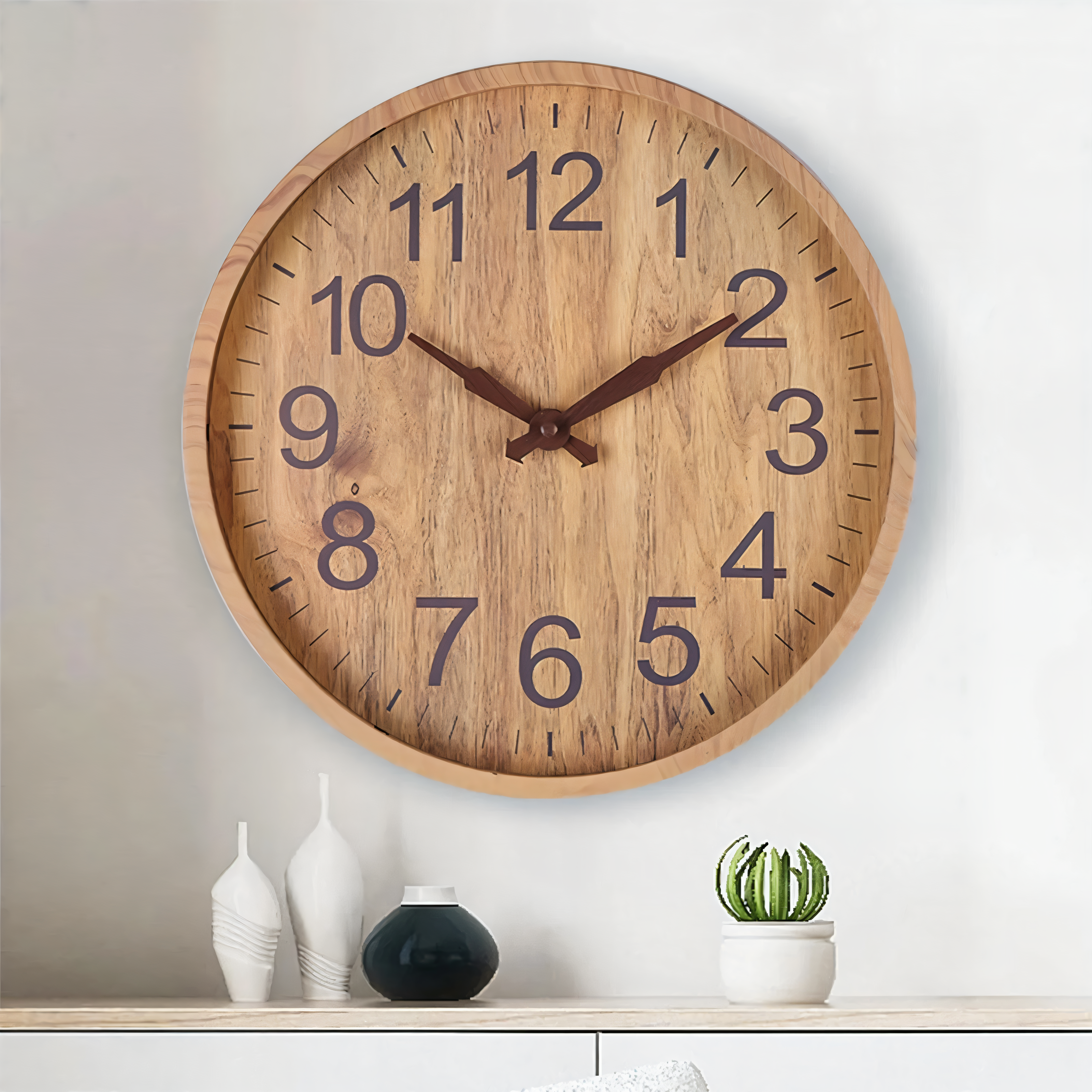 Geräuschlose Wanduhr aus Holz – Große gut lesbare Ziffern