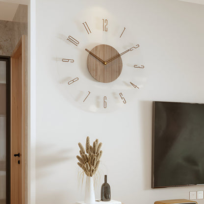 Moderne transparente Wanduhr aus Holz mit leisem Uhrwerk