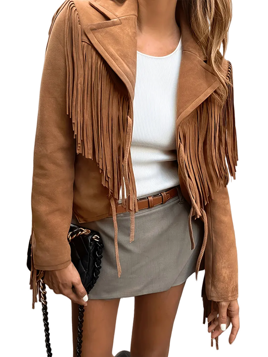 Damen Velourslederjacke mit Fransen