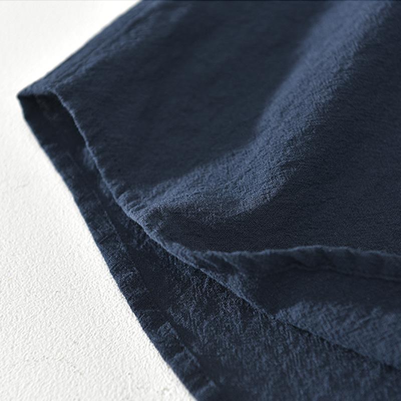 Herren Baumwoll Leinen Shirt mit Stehkragen Kurzarm