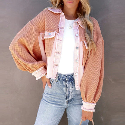 Damen Kurzjacke mit Puffärmeln modisch für Herbst und Frühling