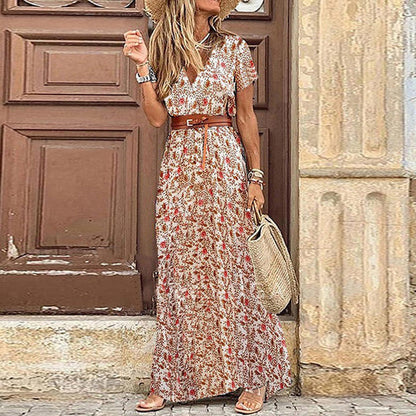 Boho Maxikleid Damen mit Muster und Schlitz für Sommer Urlaub Strand