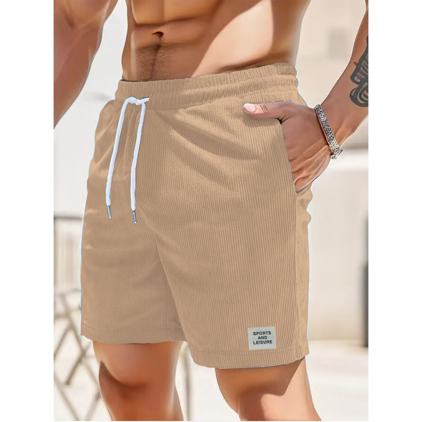 Lässige gestreifte Shorts für Herren mit Kordelzug